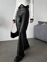 Nikka PU Leren Broek | Dames mid-waist broek met knopen en zakken