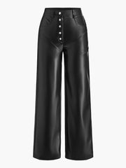 Nikka PU Leren Broek | Dames mid-waist broek met knopen en zakken
