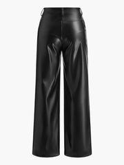 Nikka PU Leren Broek | Dames mid-waist broek met knopen en zakken