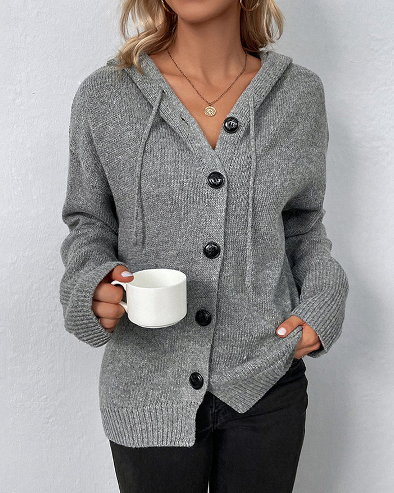 Dames Gebreide Cardigan met Capuchon en Knoopsluiting