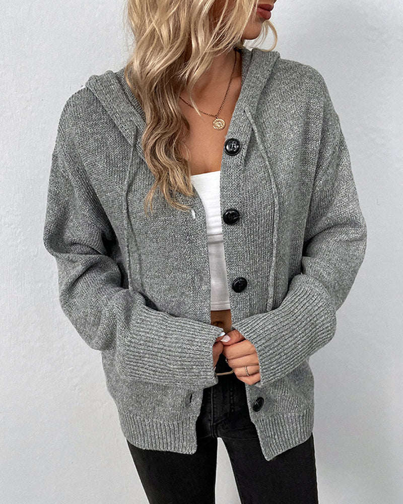 Dames Gebreide Cardigan met Capuchon en Knoopsluiting