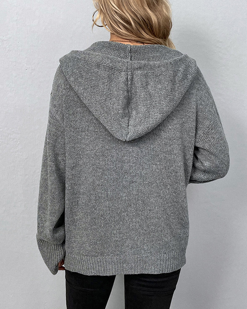 Dames Gebreide Cardigan met Capuchon en Knoopsluiting