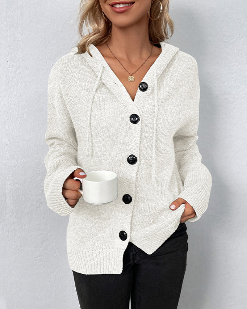 Dames Gebreide Cardigan met Capuchon en Knoopsluiting
