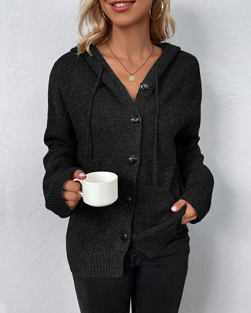 Dames Gebreide Cardigan met Capuchon en Knoopsluiting