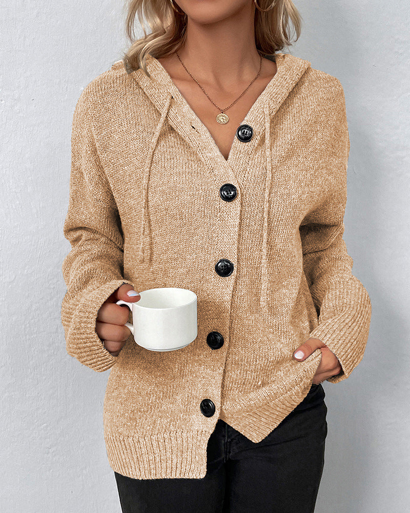 Dames Gebreide Cardigan met Capuchon en Knoopsluiting