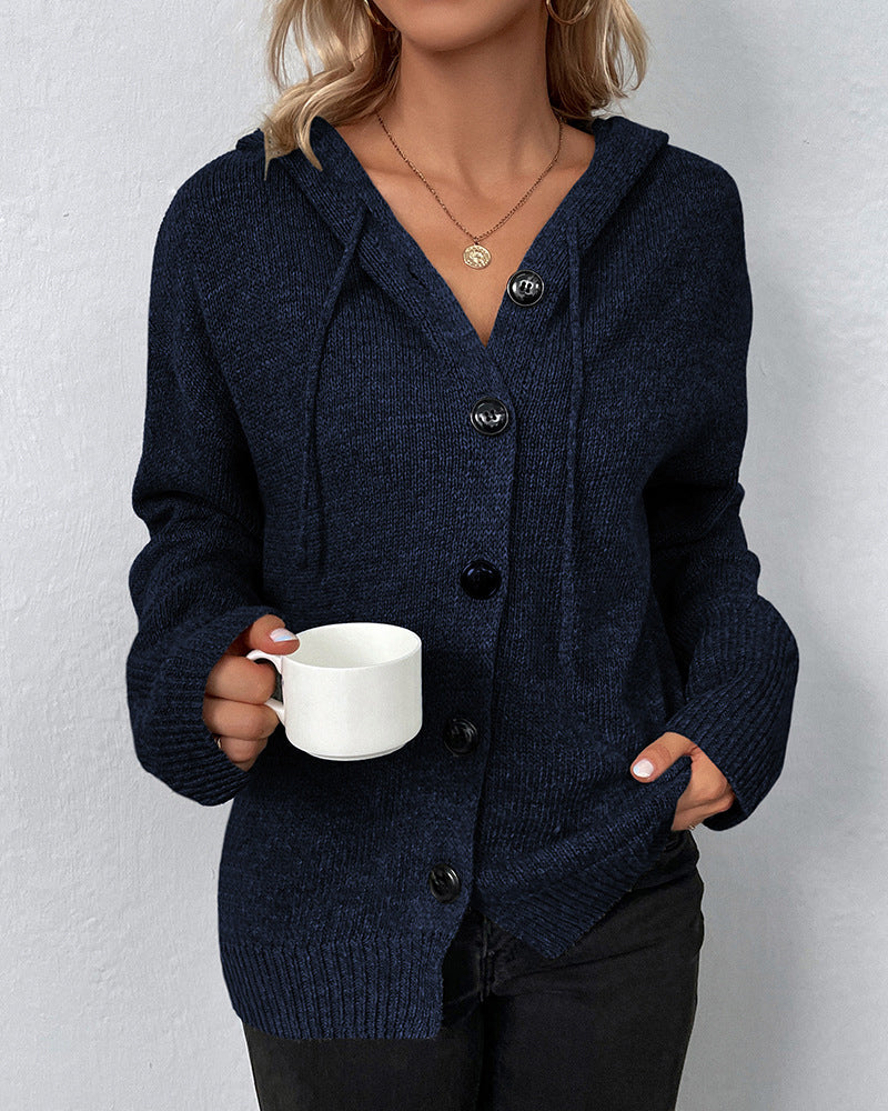 Dames Gebreide Cardigan met Capuchon en Knoopsluiting