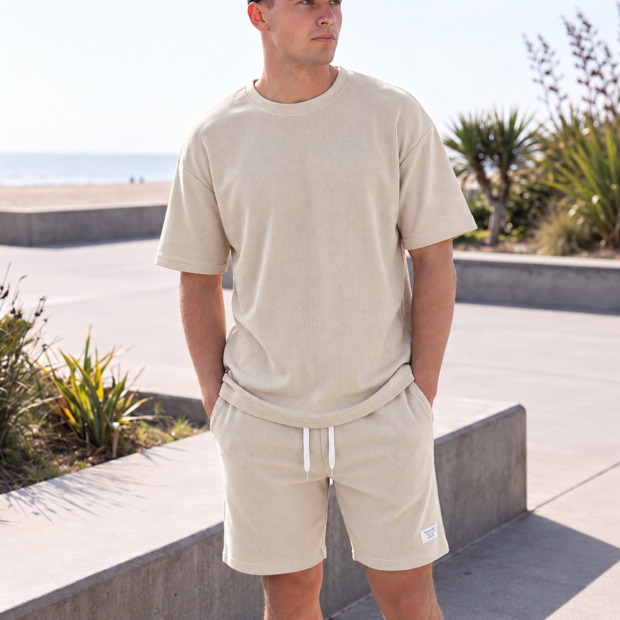 Heren Slim Fit Set – T-shirt en Korte Broek met Elastische Taille voor Casual Gebruik