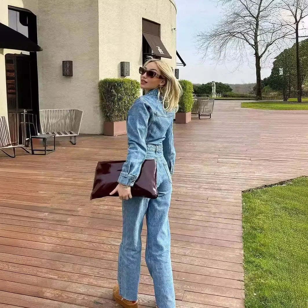 Odalia Denim Jumpsuit | Dames jumpsuit met rechte pasvorm en comfortabele stretch