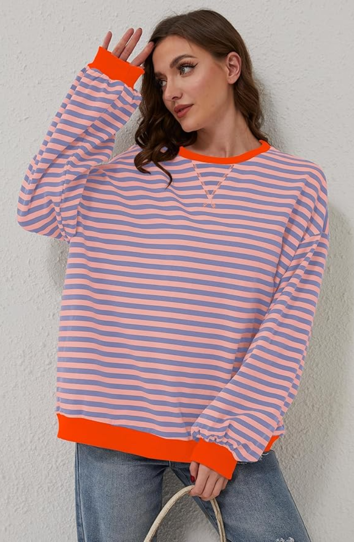 Olivia Gestreepte Oversized Trui | Damestrui met kleurrijke strepen en relaxte pasvorm