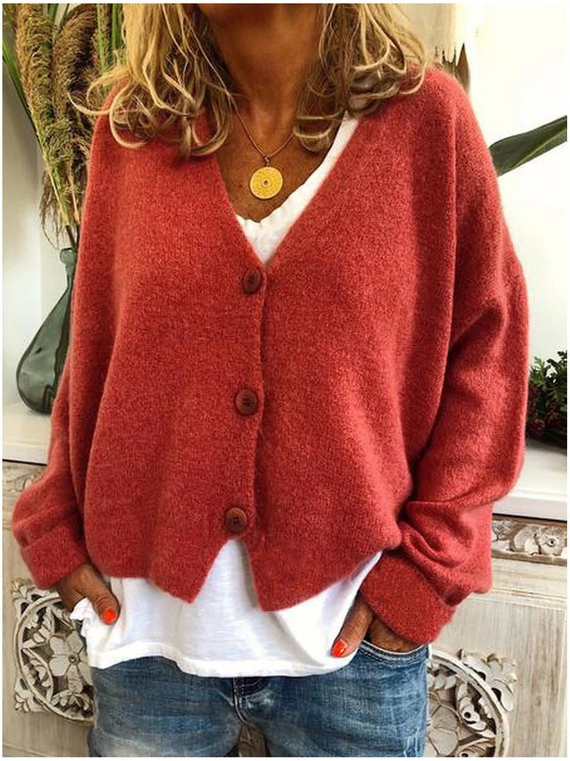 Dames Vest Gebreid met Knoopsluiting en V-Hals
