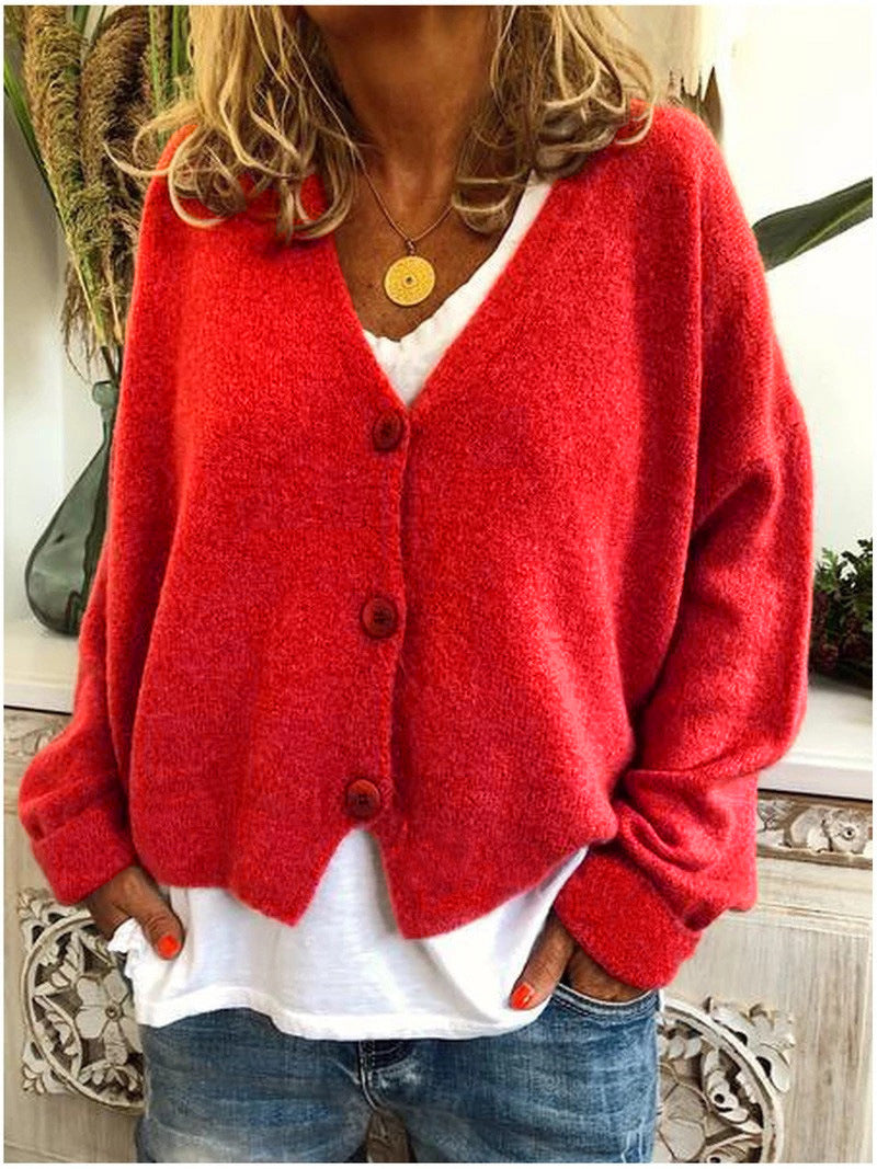 Dames Vest Gebreid met Knoopsluiting en V-Hals