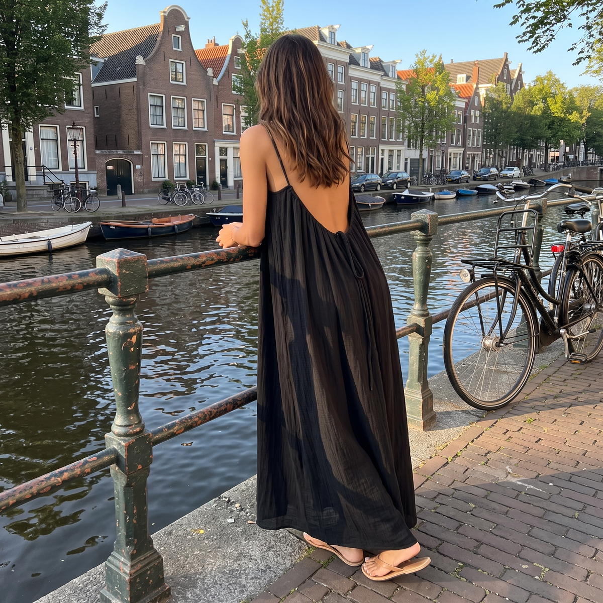 Dames Maxi Jurk Open Rug - Verstelbare Rekbare Zomerjurk