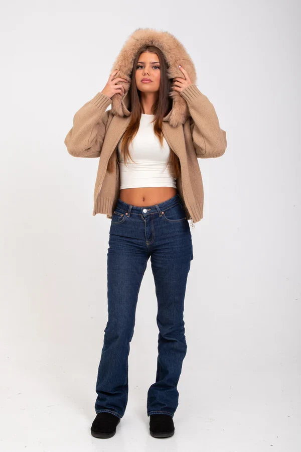 Sienna bontjas dames | Bruine imitatiebont jas met luxe kraag en warme voering