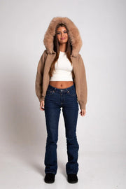 Sienna bontjas dames | Bruine imitatiebont jas met luxe kraag en warme voering