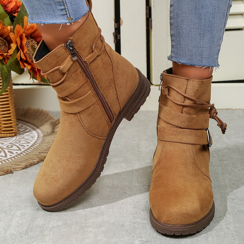 Dames Enkellaarzen met Gesp en Zijrits - Casual Look