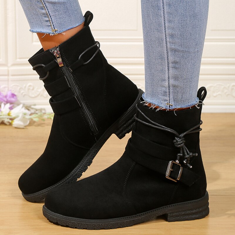 Dames Enkellaarzen met Gesp en Zijrits - Casual Look