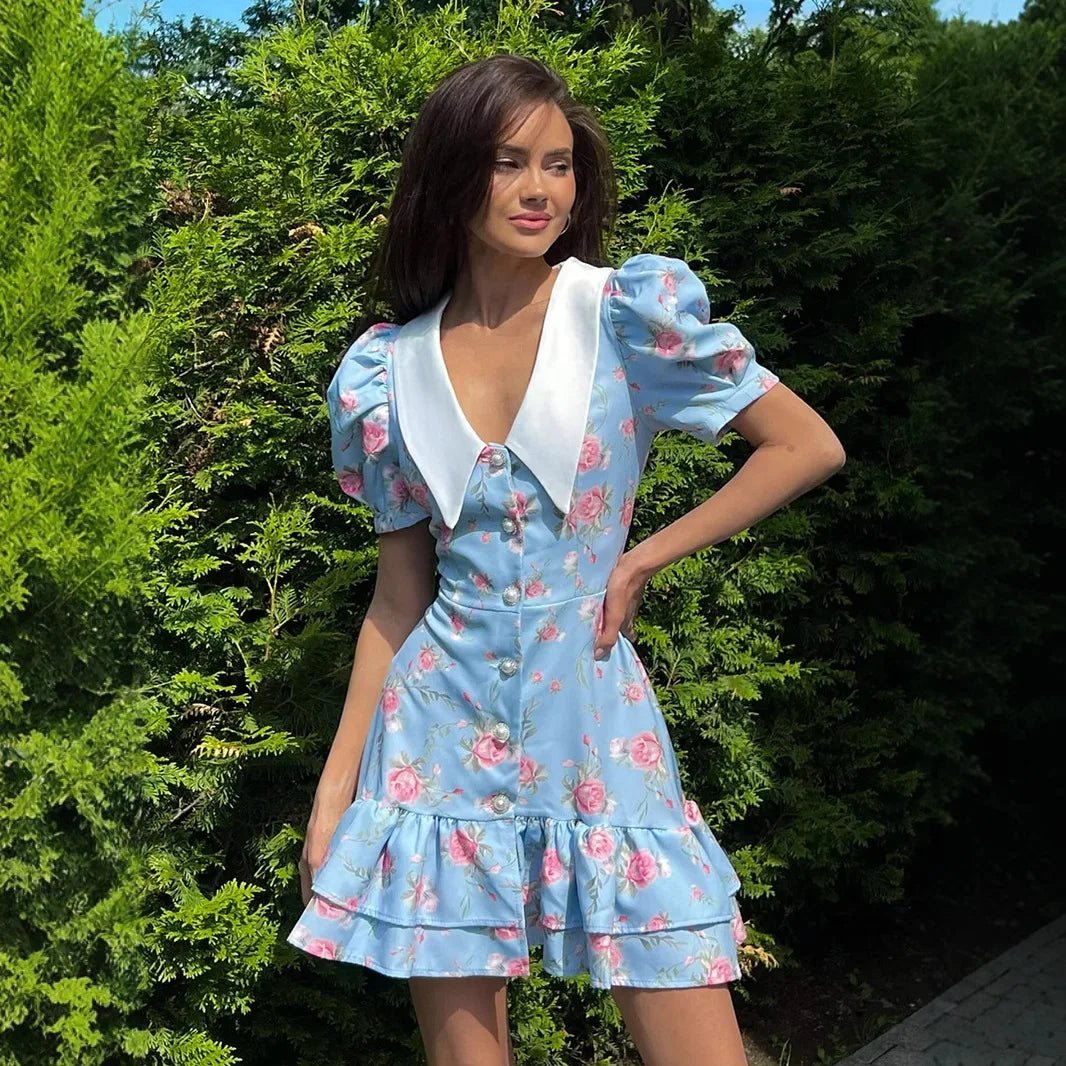 Dames A-lijn Mini Jurk – Met Puff Mouwen, Geschikt voor Lente en Zomer