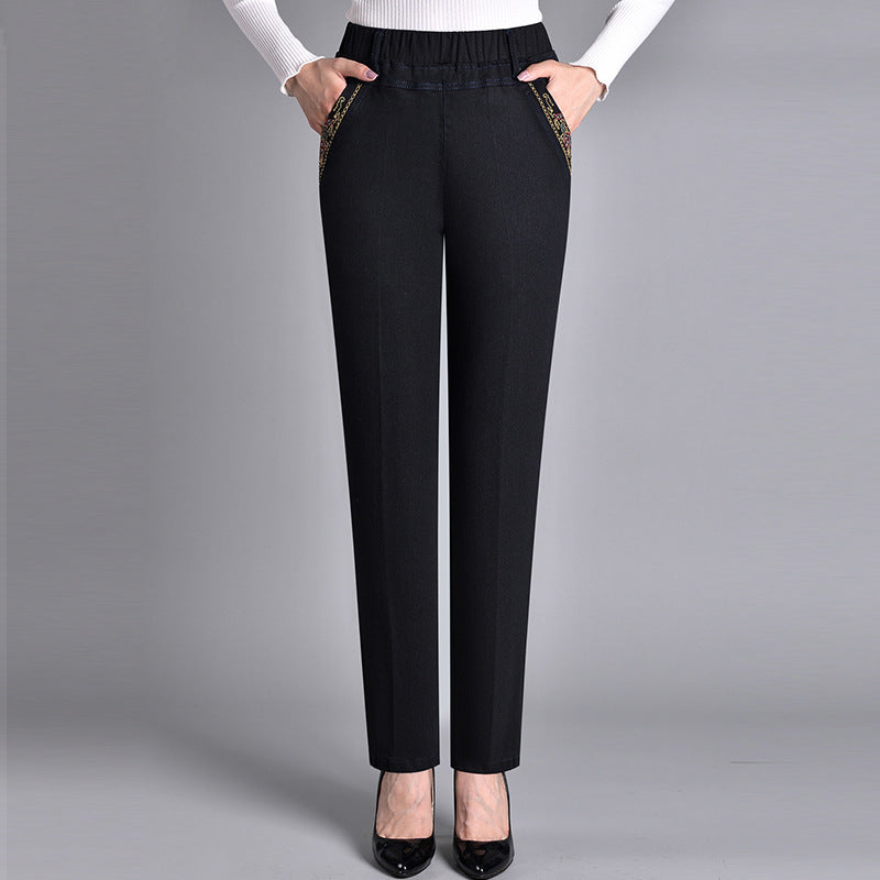 Dames Slim Fit Broek – Met Elastische Taille en Zakken, Geschikt voor Casual en Werkgebruik