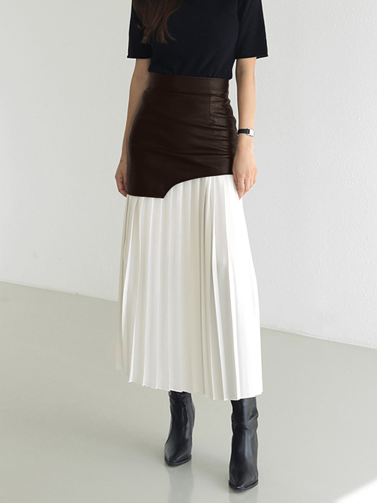 Stella - Asymmetrische patchwork chiffon geplooide midi-rok