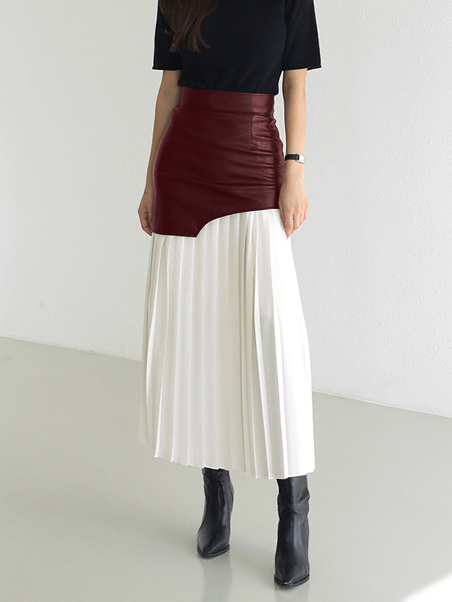 Stella - Asymmetrische patchwork chiffon geplooide midi-rok