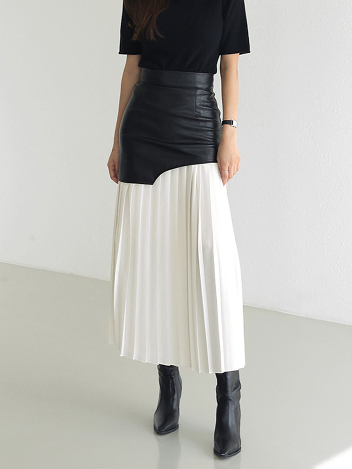 Stella - Asymmetrische patchwork chiffon geplooide midi-rok