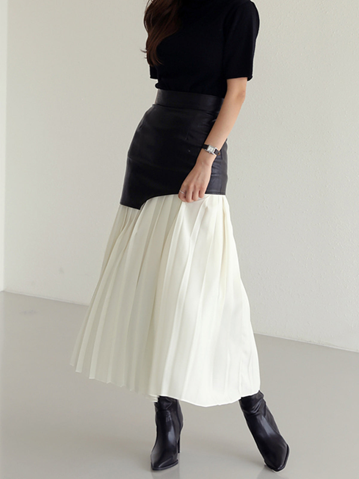 Stella - Asymmetrische patchwork chiffon geplooide midi-rok
