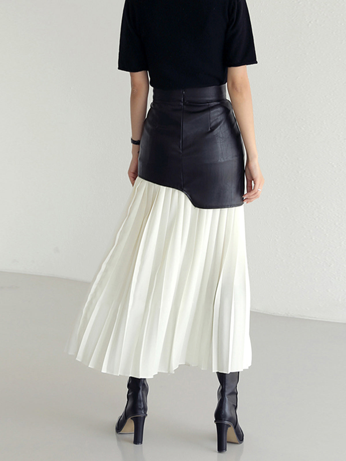Stella - Asymmetrische patchwork chiffon geplooide midi-rok