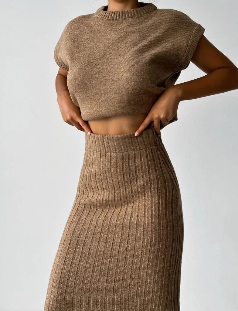 Taffy knit set dames | Gebreide feestset met cardigan en rok in elegante stijl