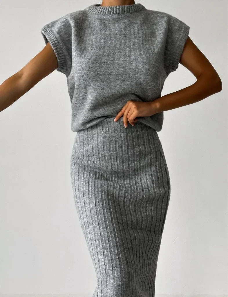 Taffy knit set dames | Gebreide feestset met cardigan en rok in elegante stijl
