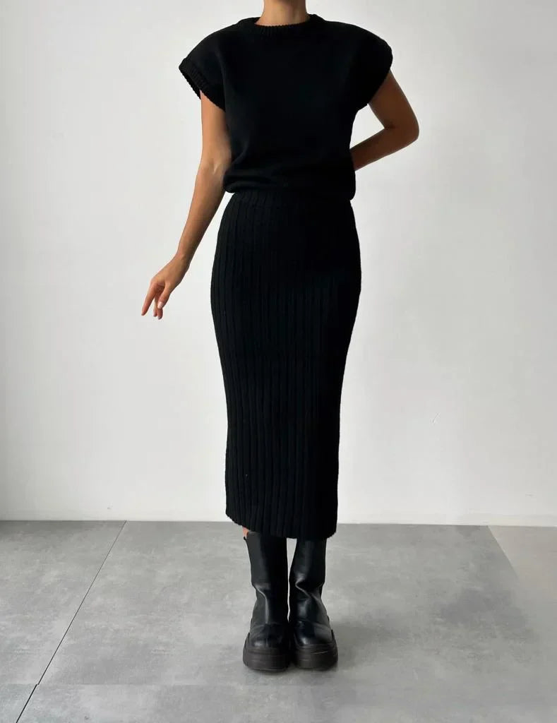 Taffy knit set dames | Gebreide feestset met cardigan en rok in elegante stijl