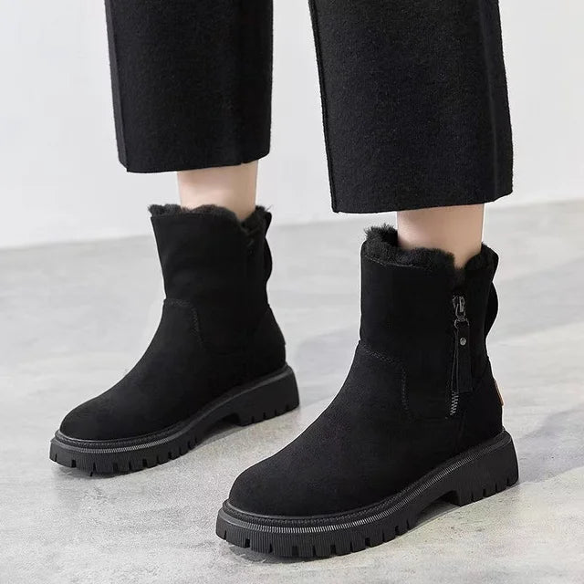 Dames Mid-Calf Laarzen met Ritssluiting - Ronde Neus, Warme Voering