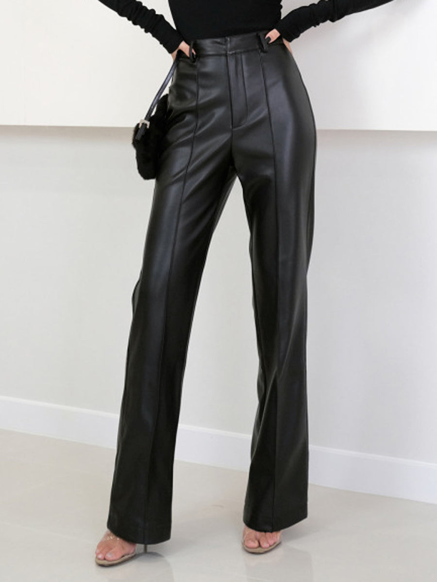 Tilly Imitatie Leren Broek | Dames hoge taille broek met splitdetail