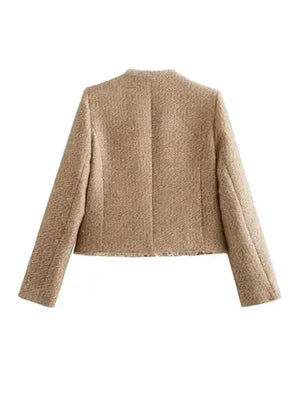 Beige Tweed Jasje | Dames jasje met gouden knopen en tijdloze elegantie