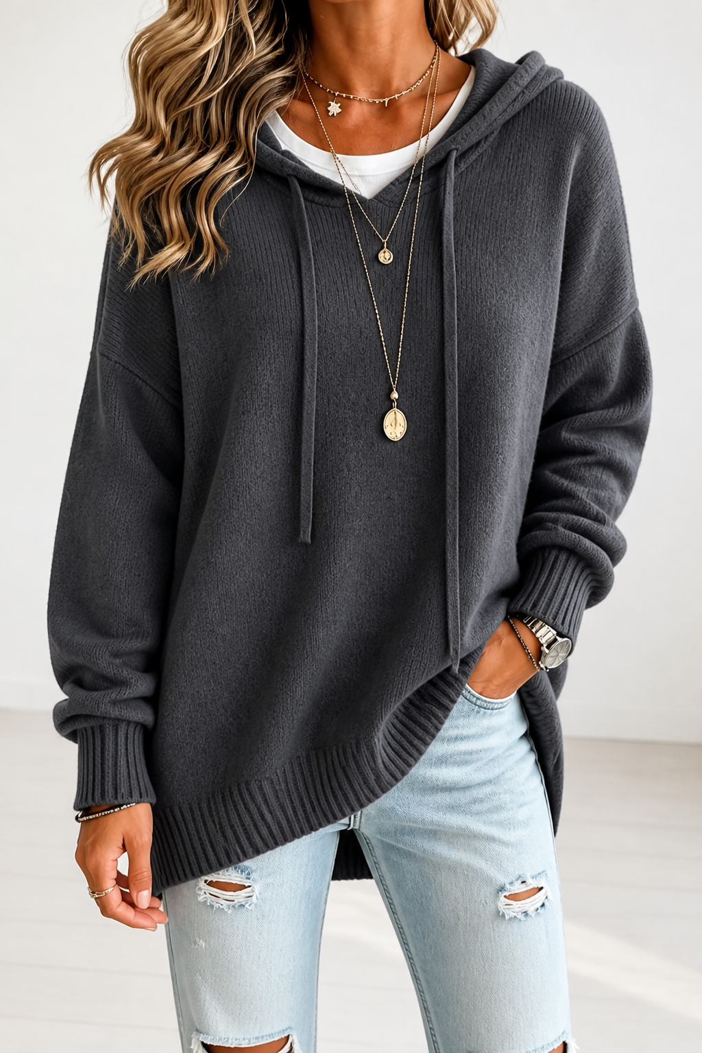 Mila  – Gebreide hoodie met ruime dagelijkse pasvorm