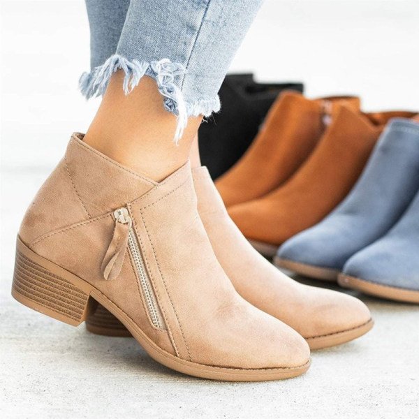 Dames Suède Enkellaarzen met Blokhak en Zijrits