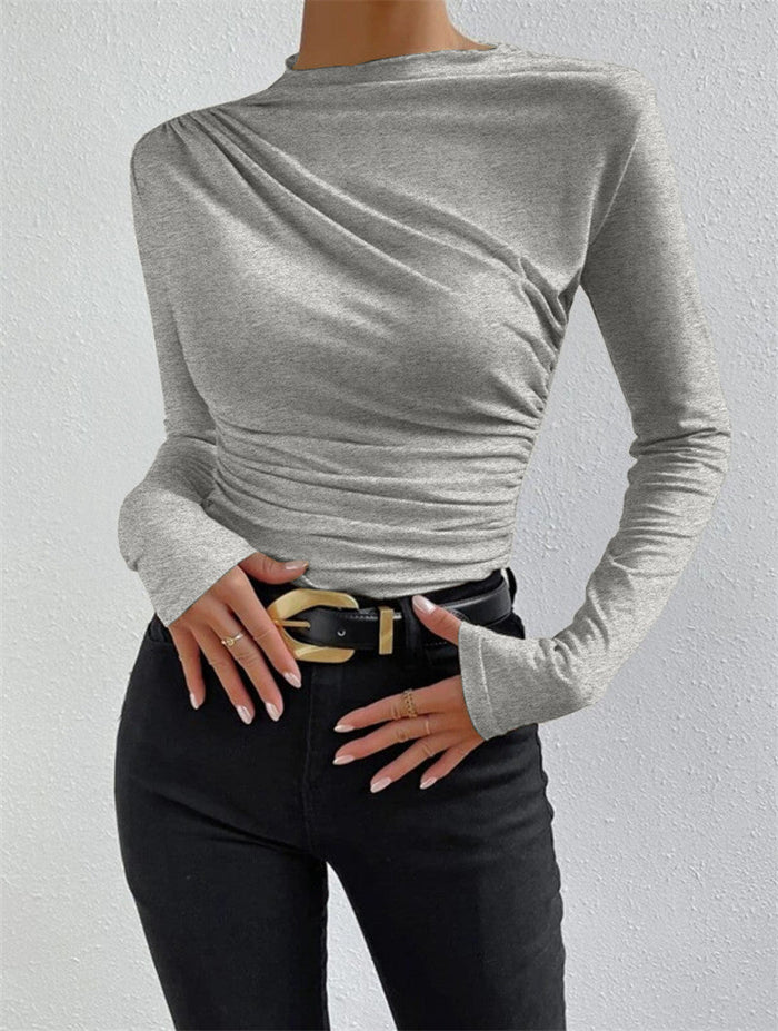 Vivienne Ruching Shirt | Dames lange mouwen top met mock neck en plooidetail