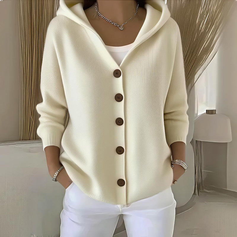 Dames Gebreide Hoodie met Bloemenprint – Zacht Katoen, Casual Sweatshirt voor Herfst en Winter
