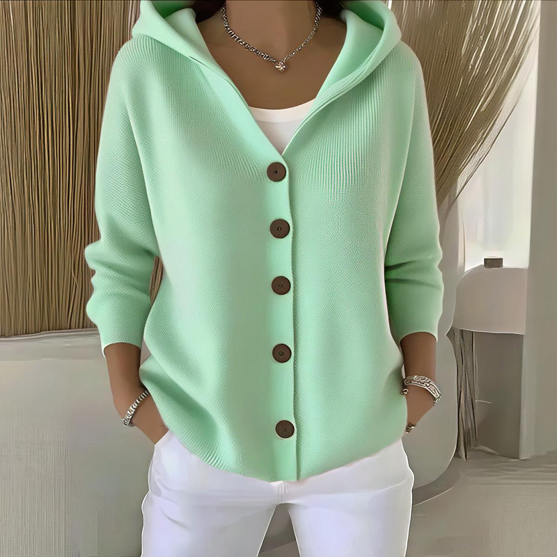 Dames Gebreide Hoodie met Bloemenprint – Zacht Katoen, Casual Sweatshirt voor Herfst en Winter