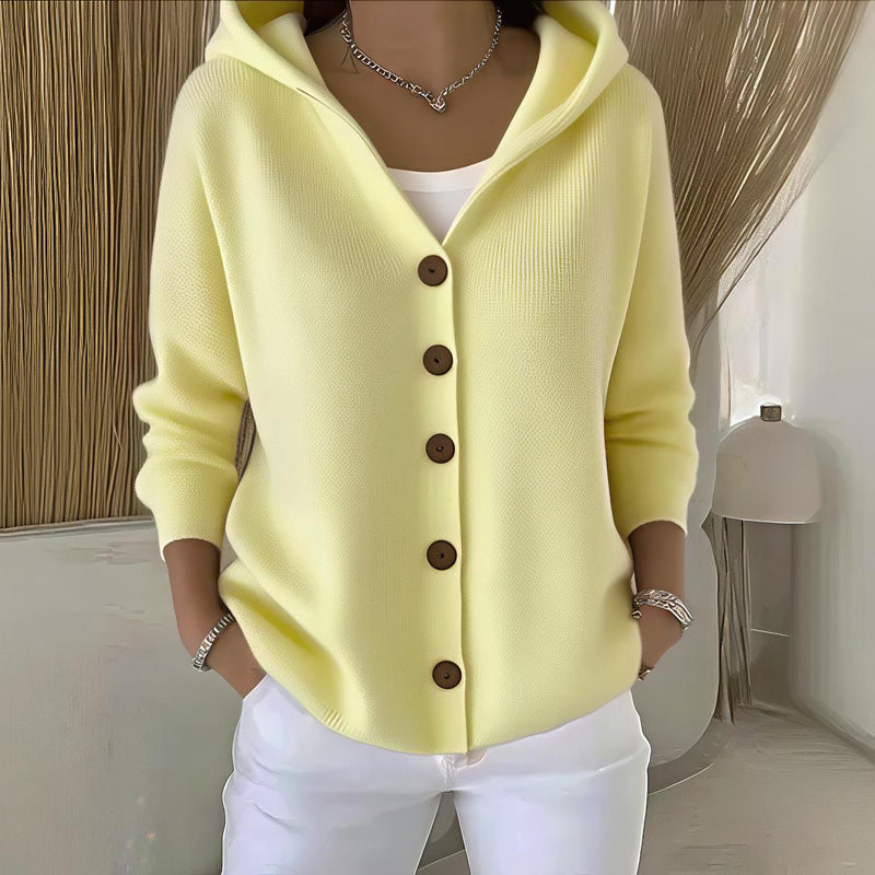 Dames Gebreide Hoodie met Bloemenprint – Zacht Katoen, Casual Sweatshirt voor Herfst en Winter