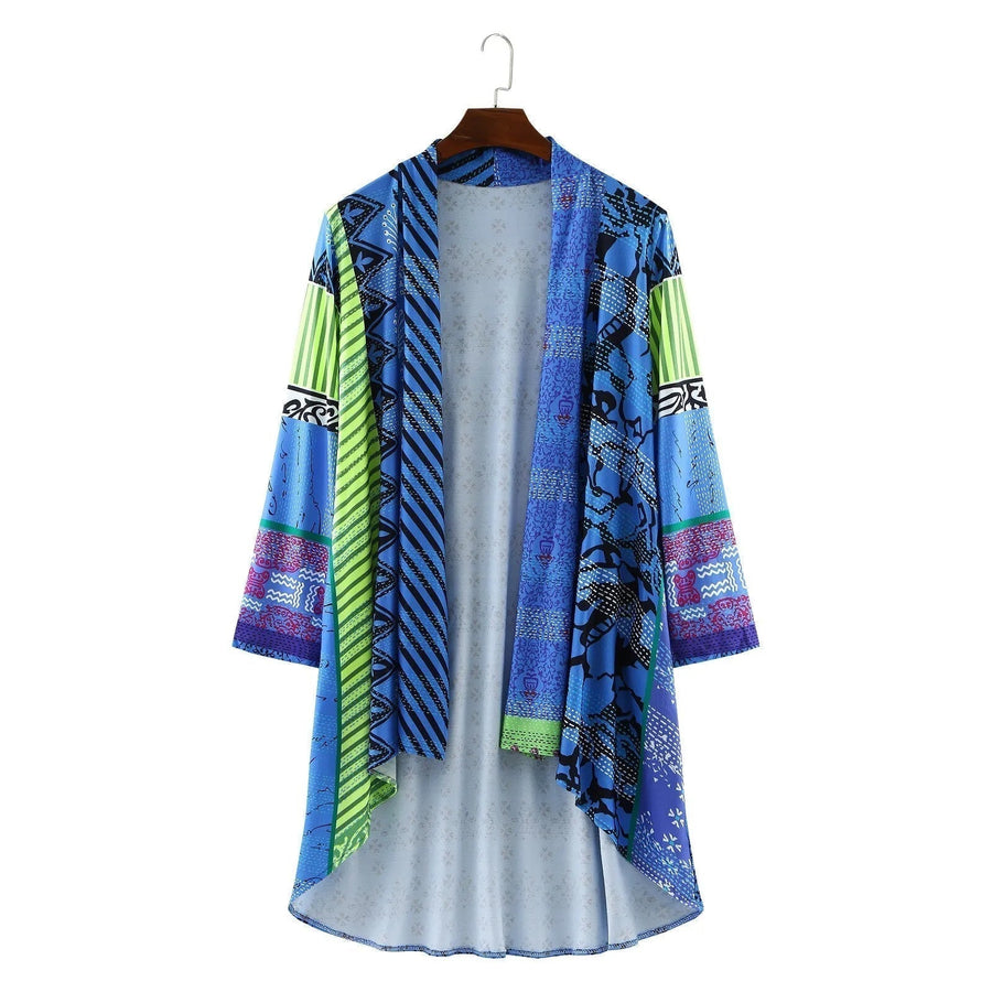 Dames Open Vest Boho Patchwork – Oversized Cardigan met Voorzak