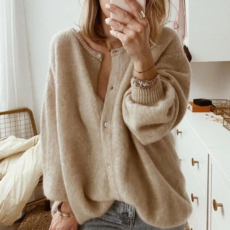 Dames Vest Oversized met Geribde Kraag en Knoopsluiting