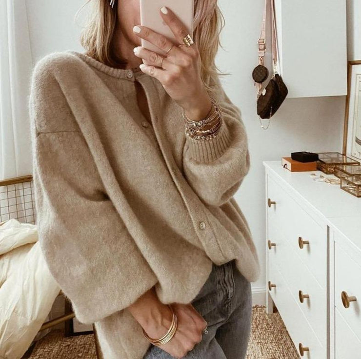 Dames Vest Oversized met Geribde Kraag en Knoopsluiting