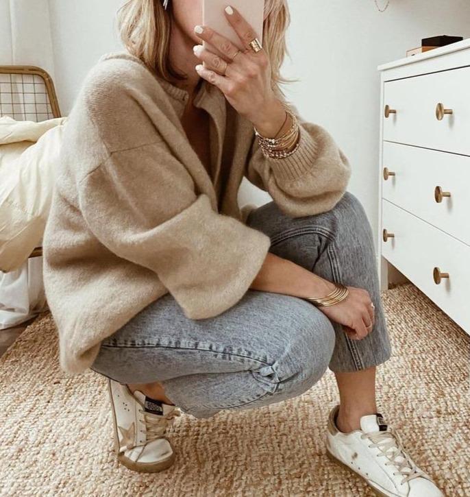 Dames Vest Oversized met Geribde Kraag en Knoopsluiting
