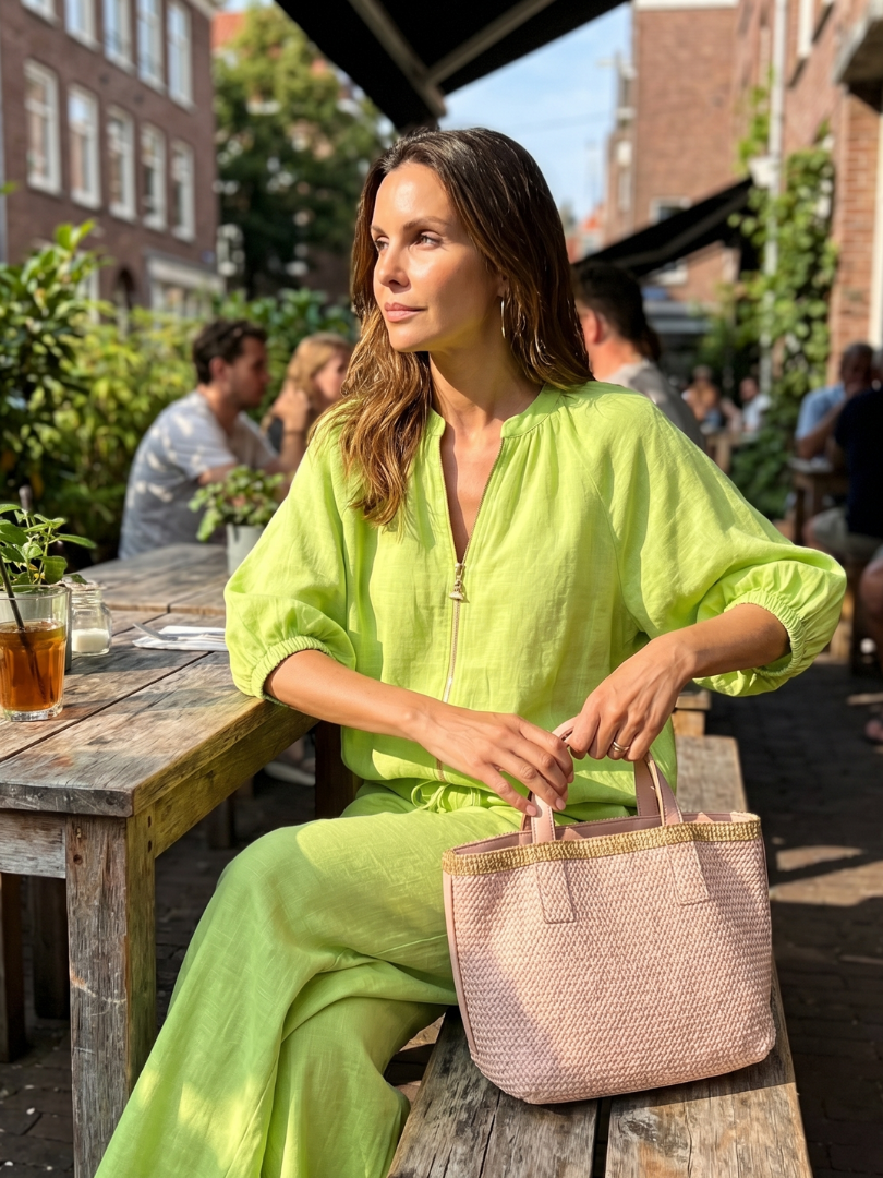 Dames Set met Rits – Met Pofmouwen, Geschikt voor Casual en Dagelijks Gebruik