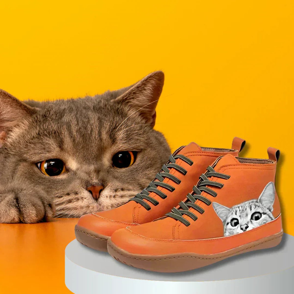 Dames Enkellaarzen met Kattenprint en Veters – Vegan Leer