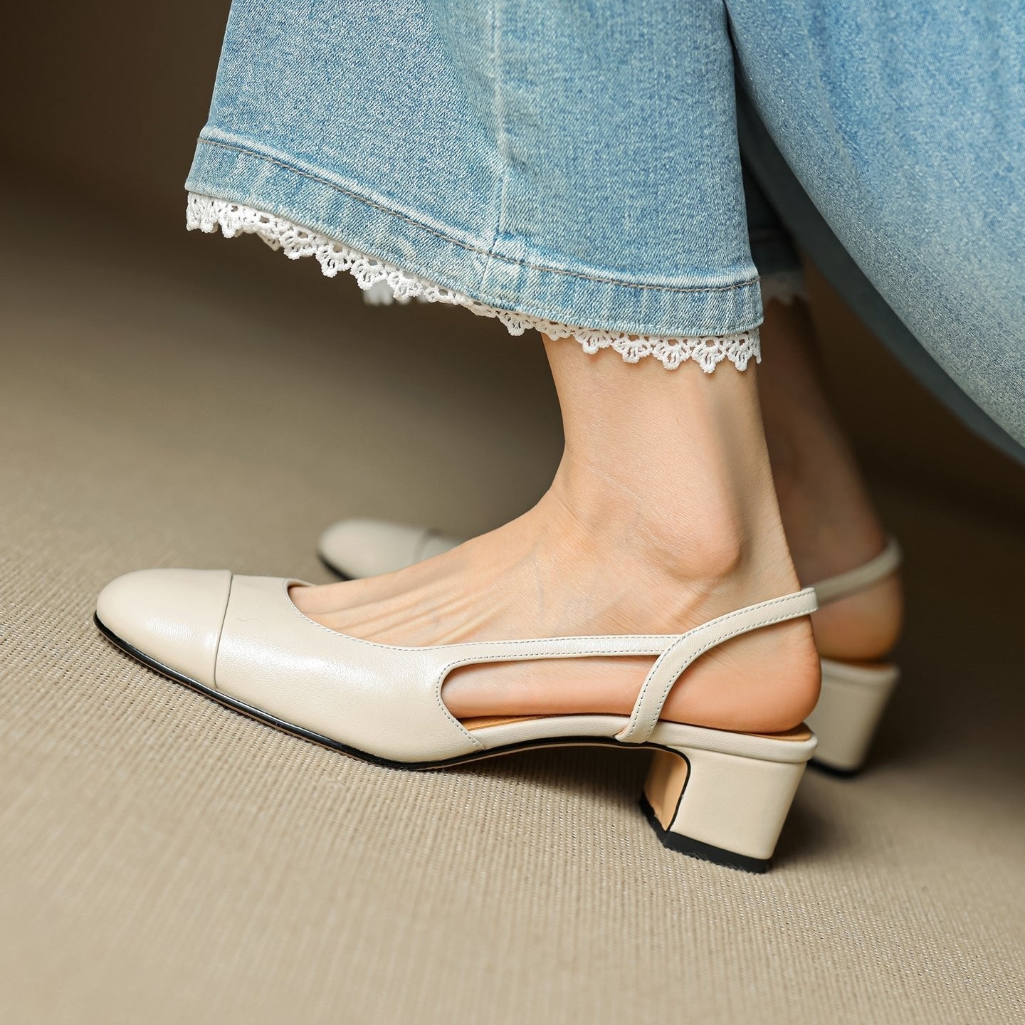 Dames Slingback Pumps – Blokhak, Met Amandelneus, Geschikt voor Dagelijks Gebruik