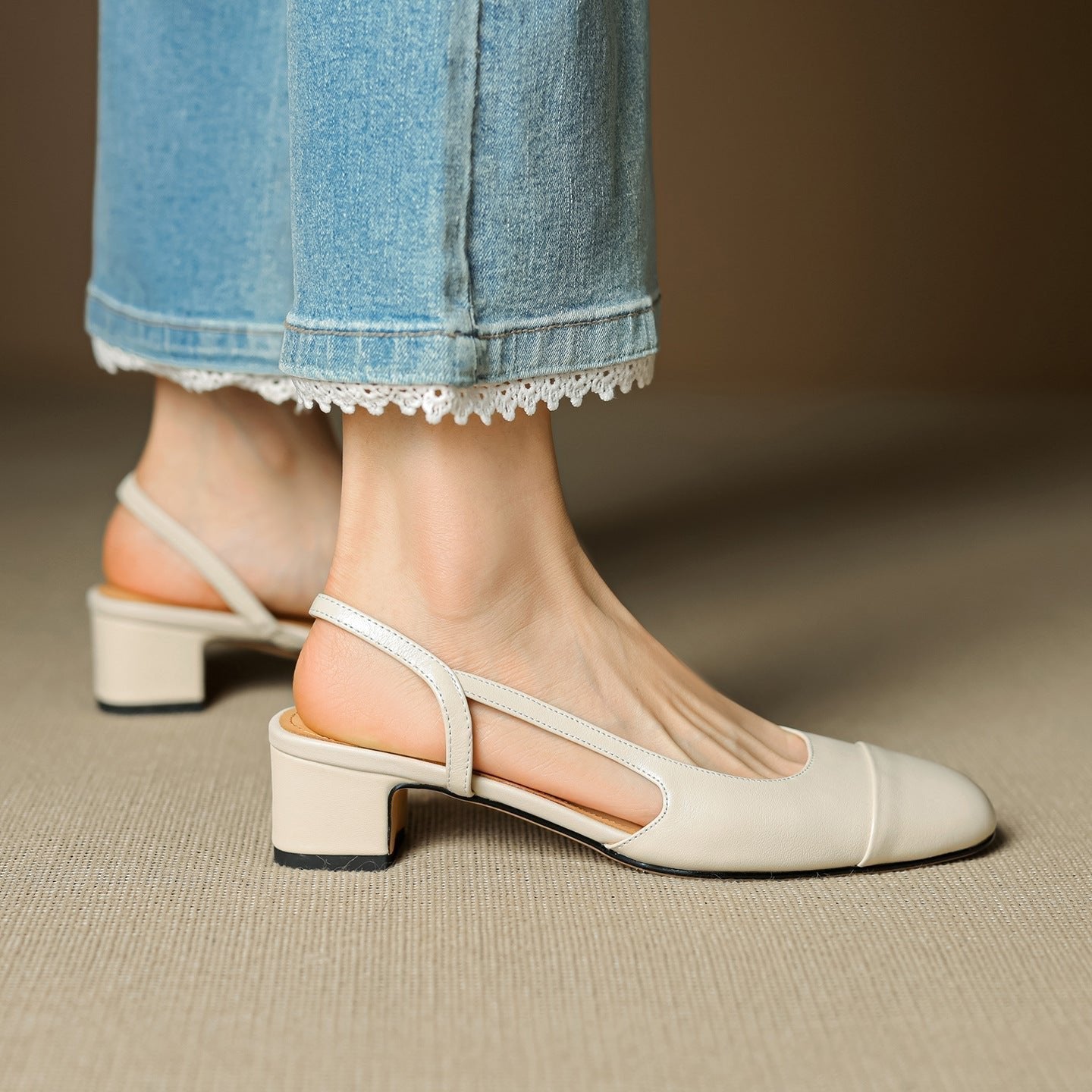 Dames Slingback Pumps – Blokhak, Met Amandelneus, Geschikt voor Dagelijks Gebruik