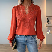Dames Getailleerde Blouse – Met V-hals en Lange Mouwen, Geschikt voor Werk en Dagelijks Gebruik
