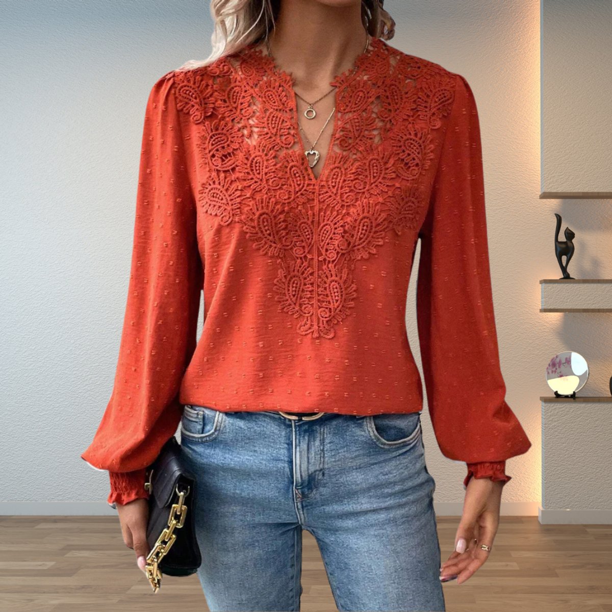 Dames Getailleerde Blouse – Met V-hals en Lange Mouwen, Geschikt voor Werk en Dagelijks Gebruik