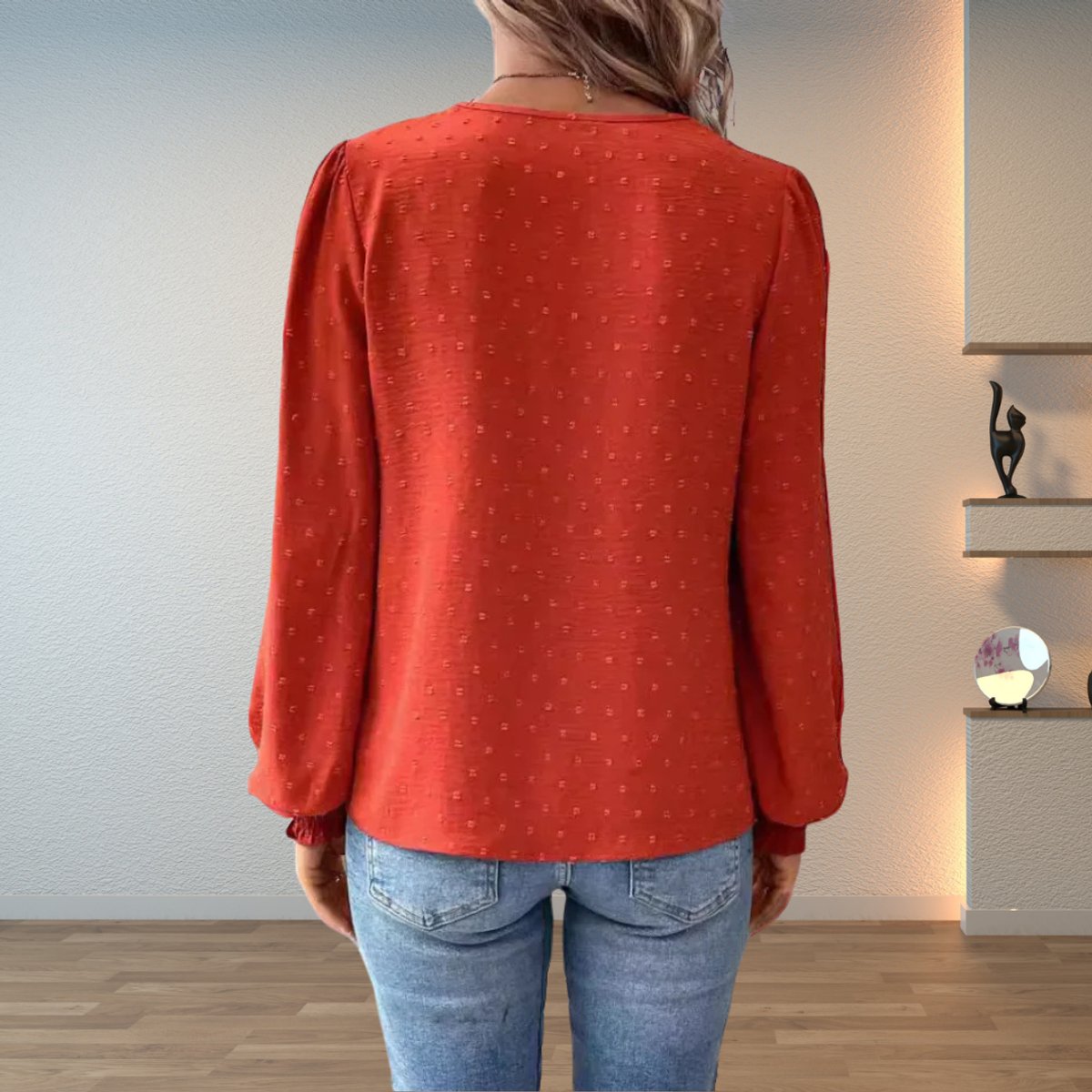 Dames Getailleerde Blouse – Met V-hals en Lange Mouwen, Geschikt voor Werk en Dagelijks Gebruik